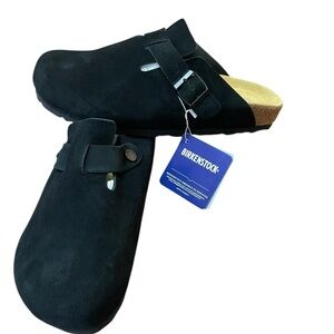 Birkenstock Boston Black Suede Leather Soft Footbed Clog Women Shoe Size 40 / 9